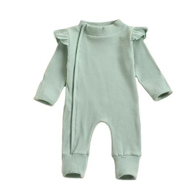 China Polyester / Cotton Toddler Clothes Baby Pajamas Solid Long Sleeve Newborn Babies Zip Up Overalls Romper for sale