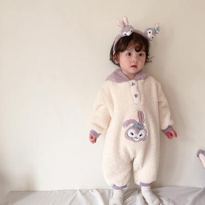 China 2021 New Autumn Winter Newborn Clothes Baby Girl Spandex/Polyester Fleece Hooded Overalls Romper for sale