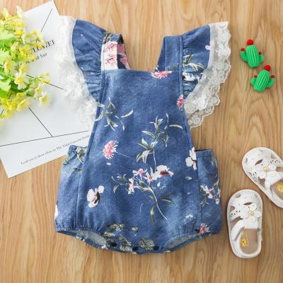 China Polyester Summer Floral Baby Romper/Ruffle Newborn Denim Lace Sleeve Shorts Cotton Clothes Overalls for sale