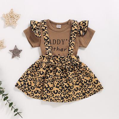 China New Summer Babies Anti-Shrink Leopard Print Suspender Skirt Suit Ruffle Sleeve Romper Skirt Dress Set for sale