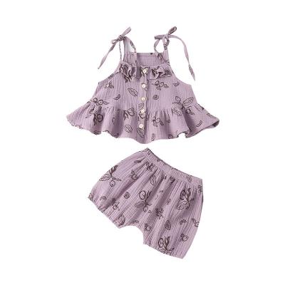 China Plus Size Summer Cute Printing Sleeveless Lace Up Top + Shorts Baby Clothes Set for sale