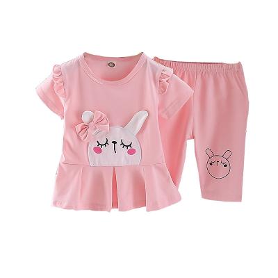 China High quality anti-shrink sweet girl clothes two pieces short skirts T-shirt and pants sets child clothing set for sale