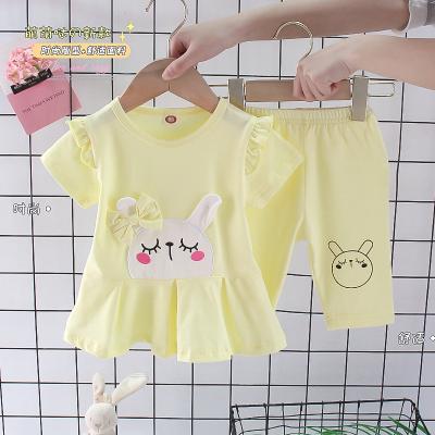 China High quality anti-shrink sweet girl clothes two pieces short skirts T-shirt and pants sets child clothing set for sale