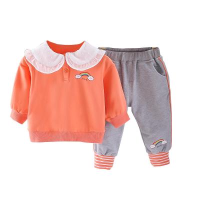 China Lotus Leaf Lapel Children's Anti-Shrinkage Suit 2021 Little Girls Clothing 2021 Spring Spring Casual Sweater Two-piece Suit for sale