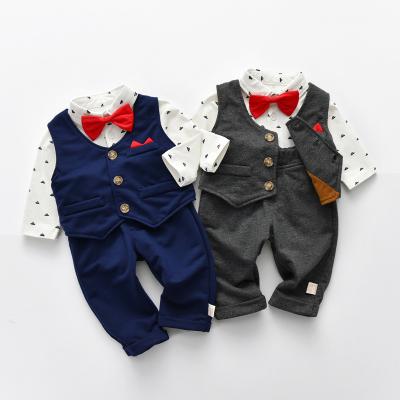 China Autumn And Winter Toddler Baby Boy Casual Suits Gentleman Bow Clothing Set 3 Pcs Romper Set for sale