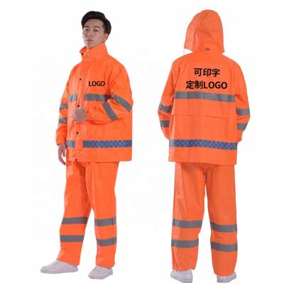 China Reflective Hygiene Raincoat Rain Reflective Orange Pants Set Duty Double-Layer Fluorescent Orange Clean Road Breathable Reflective Split Raincoat for sale