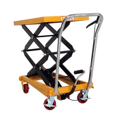 China Hotels 150kg hydraulic portable foot lift trolley scissor lift table mobile single platform for sale