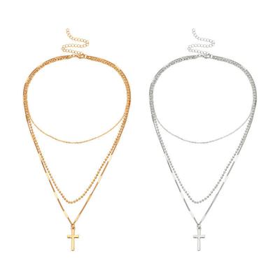 China Fashion TRENDY Cross Multilayer Necklace For Woman Retro Simple Clavicle Chain Gold Wild Sweater Chains Female Jewelry Gifts for sale