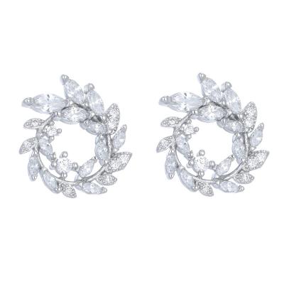 China Trendy Fashion 925 Sterling Silver Round Rhinestone Stud Earrings Jewelry for sale