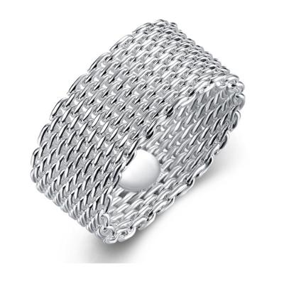 China Fashion Punk Jewelry Mesh Ring Watchband Men Rings Unisex Simple Braided Elastic Silver Color Hiphop for sale