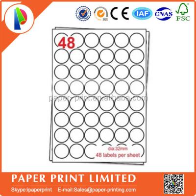 China Programmable with any self-adhesive pen or pensil blank circle labels 48 per a4 paper for sale