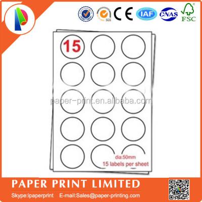 China Programmable with any pen or pensil blank circle self-adhesive labels 15 per a4 paper for sale