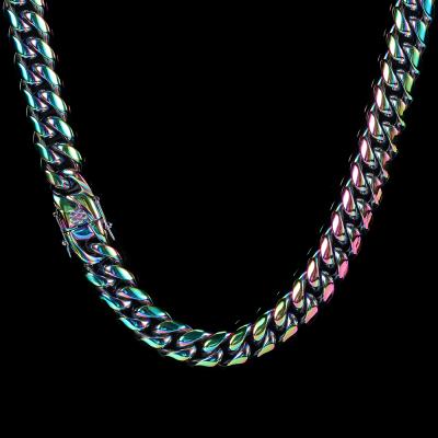 China Verena Jewelry Rainbow Color Miami Stainless Steel Restrictor Cuban Link Non-fading Chain Dropshipping Hip Hop for sale