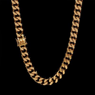 China Verena Gold Cuban Chain Miami Stainless Steel Non-fading Cuban Chain Necklace Dropshipping Hip Hop Jewelry 14mm For Men for sale