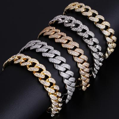 China Non-fading 8mm to 12mm Miami 18K Gold Plated Jewelry Restrictor Iced Out Diamond Women Men Stainless Steel Cuban Link Chain Bracelet for sale