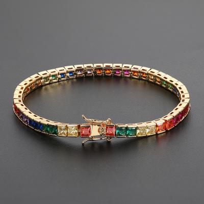 China Wholesale Custom Dropshipping Fashion Hip Hop Women Men Stainless Steel Non-fading Gold Plated Iced Out Diamond Charm Color Tennis Bracelet for sale