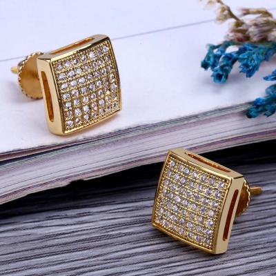 China Verena Dropshipping Micro Pave Gold TRENDY Iced Out Square Earrings Hip Hop Jewelry Stud Button Charm Earrings for sale