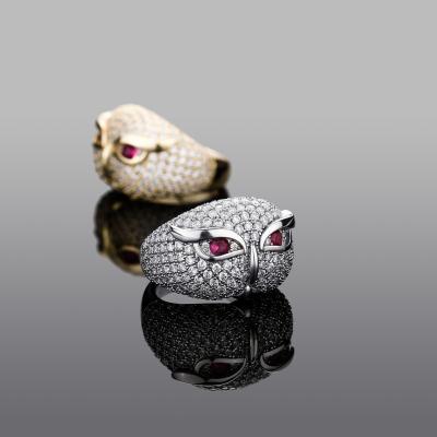 China Verena's Non-fading ring Dropshipping Fashion Jewelry Wholesale Owl Ring Personalized CZ Ring Fashion Accessories Hip Hop Bling for sale