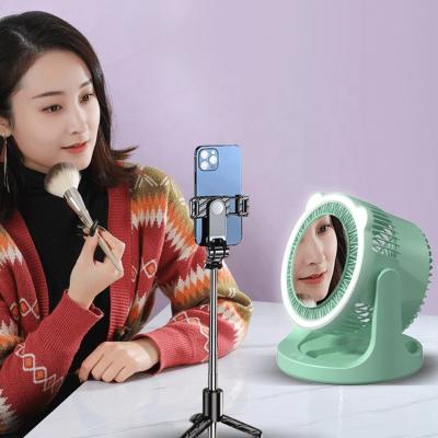 China Equipped with mirror Hot sale New Arrival Wholesale Desktop Fan USB Rechargeable Portable makeup mirror Fan with light for sale