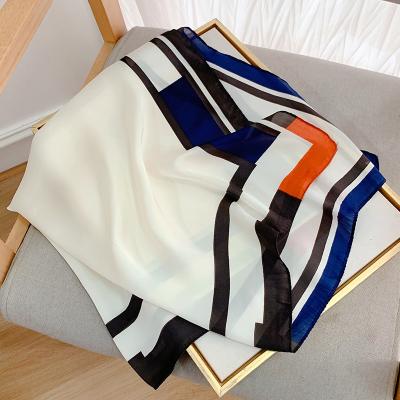 China Popular Scarf Factory 2022 Print Stripe Scarf Fashion Square Beach Towel Winter Sunscreen Headcloth 70X70CLM Popular Scarf Wholesale for sale