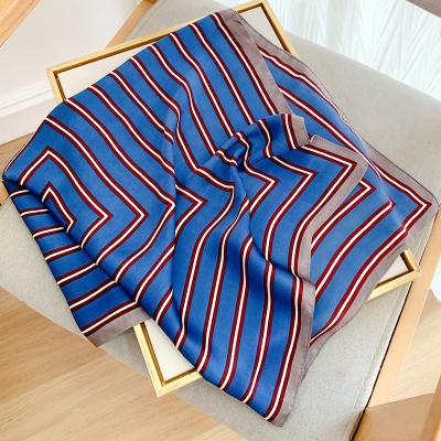 China Popular Scarf Factory Winter Sunscreen Square Headcloth 2022 Print Stripe Scarf Fashion Beach Towel 70X70CLM Popular Scarf Wholesale for sale