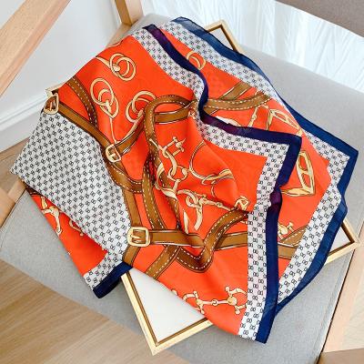 China Wholesale 2022 Fashion Letter Beach Towel Scarf 70X70CLM Popular Square Winter Sunscreen Print Scarf Headcloth Factory for sale