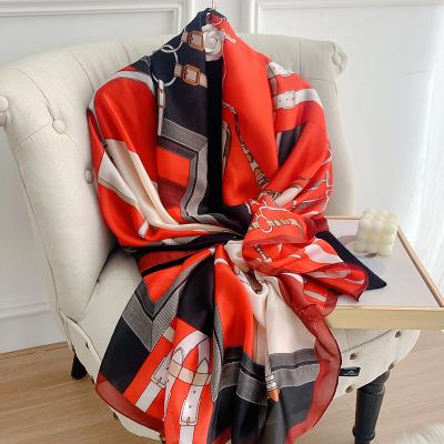 China Popular Four Seasons beach sunscreen shawls fashion new style latest printing 180X90CM long silk scarf handkerchief scarf factory wholesale for sale