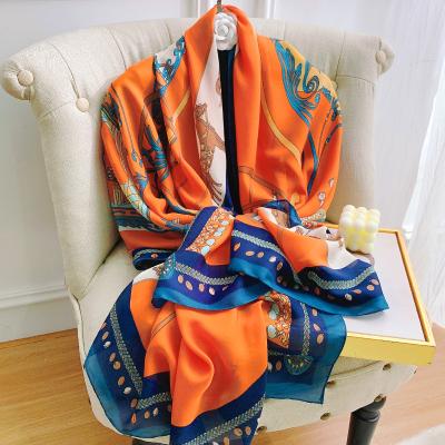 China New Latest Style 180X90CM Long Shawls Scarf Factory Wholesale Handkerchief Sunscreen Print Four Seasons Fashion Beach Popular Silk Scarf for sale