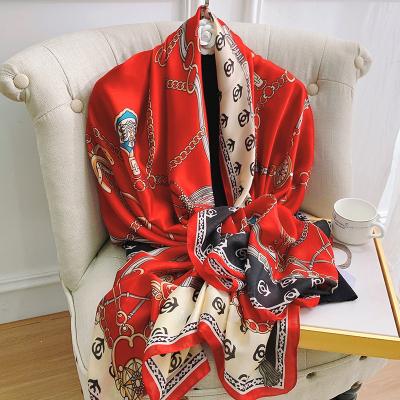 China Newest Fashion Four Seasons Handkerchief Beach Print Factory Style 180X90CM Luxury Flower Popular Silk Scarf Wholesale Long Scarf Factory Style 180X90CM Shawls for sale