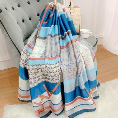 China New popular 2022 color silk scarves print bandannas Four Seasons 180X90CM beach towel fashion travel sunscreen oversized shawls for sale