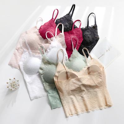 China Hot Breathable New Design V-Neck Gathering Style Lace Bra In Europe And America Women's Long One-piece Wavy Non-slip Seamless Bra Padded Bra for sale