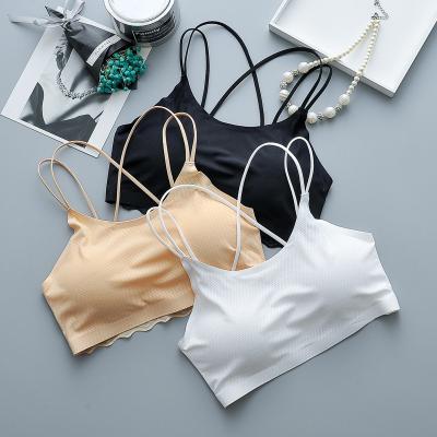 China Viable ice silk no trace cross strap wrap chest bra lace up anti-lightsimple back beauty sexy tube top ladies bottoming tank top for sale