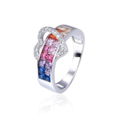 China 925silver 2019 new design 925 sterling silver jewelry rainbow rings with zircon heart for sale