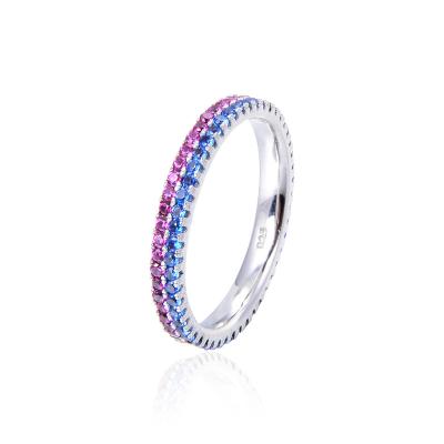 China Latest CLASSIC Jewelry Women 925 Silver Eternity Band Rings Mulity Color Stone CZ Band Rings for sale