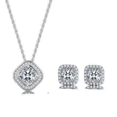 China Romantic Women's Luxury Square 925 Moissanite Silver Pendant Earring Set for sale