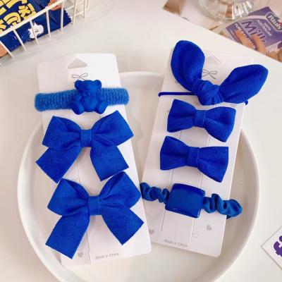 China Fashion popular Klein blue hairpin temperament plush cartoon clip fabric hair rope and ring bow headdress for sale