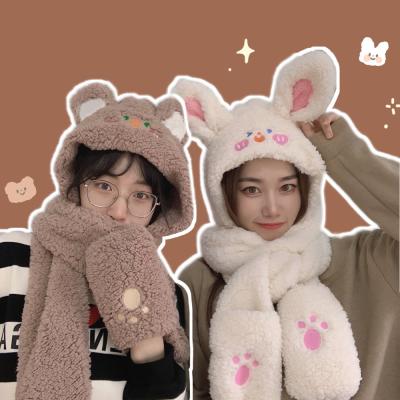 China Autumn and winter candy student hooded plush female warm Korean version of the cute scarf the COMMON Rui Rui's rabbit hearing protection hat for sale