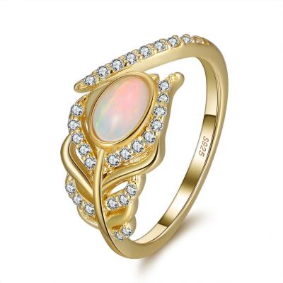 China CLASSIC Ring Feather Natural Opals Diamond Ring 925 Sterling Silver Ring Jewelry for sale