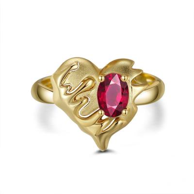 China FASHIONABLE Garnet Love Heart Ring 14K Gold Diamond Natural Heart Shaped Jewelry 925 Sterling Silver Ring for sale