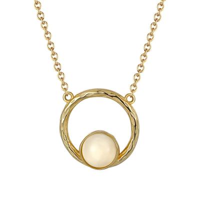 China CLASSIC Natural Moonstone Necklace 14K Gold Round Pendant Hollow Jewelry 925 Sterling Silver Necklace for sale