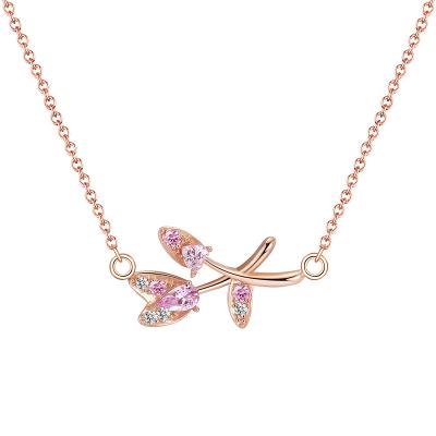 China FASHIONABLE Flower Diamond Necklace Rose Gold Pendant 925 Sterling Silver Ladies Jewelry for sale