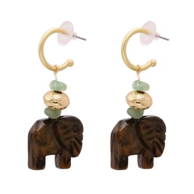 China New Product Retro Classic Solid Color Alloy Wooden Elephant Ear Studs High Quality Wholesale Log Earrings for sale