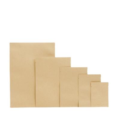 China Recyclable Premium Broown Kraft Flat Paper Ziplock Airtight Seal Bags Food Packaging for sale