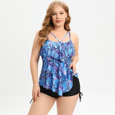 China Plus size 2023 new OEM/ODM plus size swimsuits printed/swimdress solid V-neck two-piece swimsuit swimwear for woman for sale