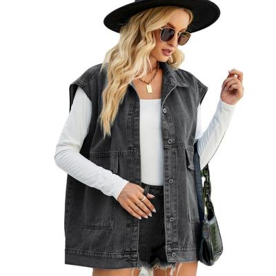 China Breathable Women Fashion Casual Leg Buttons With Placket Washed Denim Vest for sale