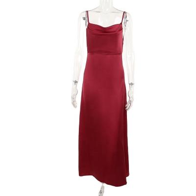 China 2023 new arrival anti-static summer fashion ladies backless casual solid color Midi cut silk dress for sale