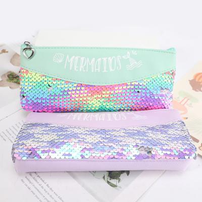 China Topsthink 2022 Design Polyester New In Running Sequin Mermaid Pencil Bag For Girls Children Kids Zipper Pencil Case for sale