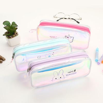 China Topsthink Laser Zipper Pocket School Student Exam Pen Case Cute Holographic Custom Logo Stationery Clear Pencil Bags For Kids Girls for sale