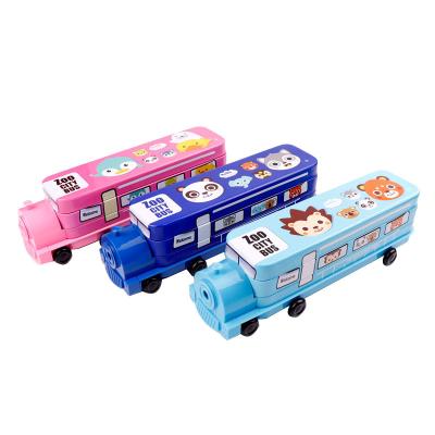 China Durable Topsthink Tin Train Shape Multifunctional Pencil Box Case with Sharpener for sale