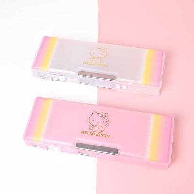 China Hello Multifunctional Plastic Clear Kitty School Storage Topsthink Cute Pencil Case Pencil Case for sale